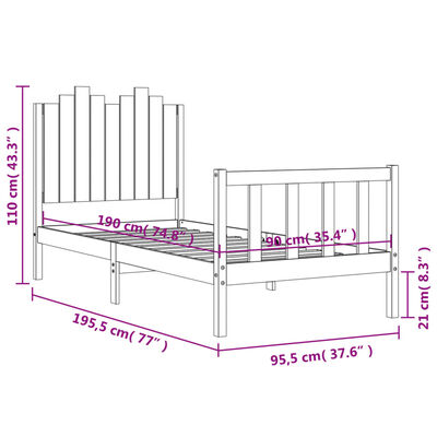 vidaXL Bed Frame without Mattress Black 90x190 cm Single Solid Wood Pine