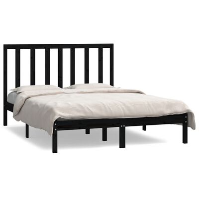 vidaXL Bed Frame without Mattress Black 135x190 cm Double Solid Wood Pine