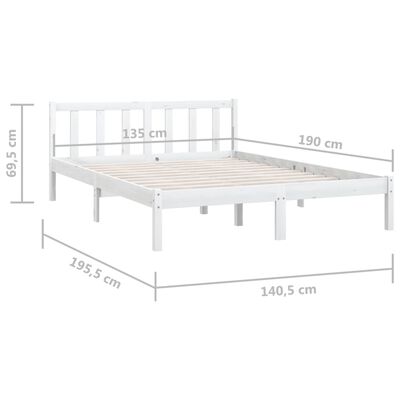 vidaXL Bed Frame without Mattress White Solid Wood Double