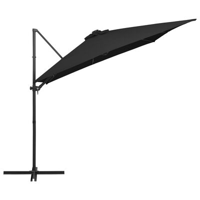 vidaXL Cantilever Garden Parasol with LED lights and Steel Pole 250x250 cm Black