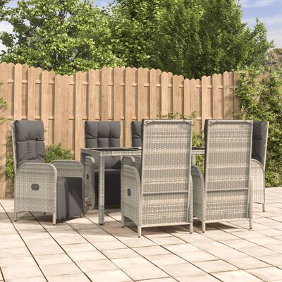 vidaXL 7 Piece Garden Dining Set with Cushions Grey Poly Rattan