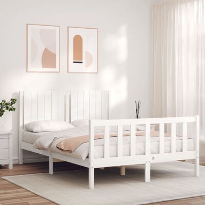 vidaXL Bed Frame without Mattress White Double Solid Wood Pine