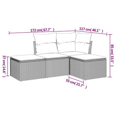 vidaXL 4 Piece Garden Sofa Set with Cushions Black Poly Rattan