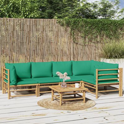 vidaXL 6 Piece Garden Lounge Set with Green Cushions Bamboo