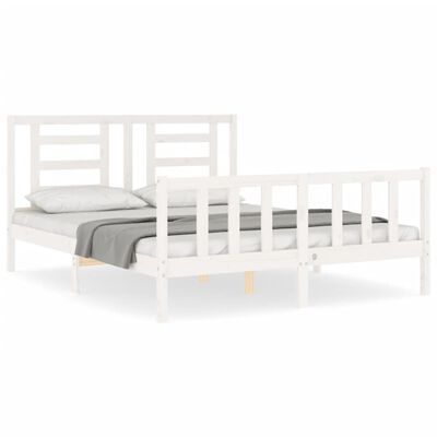 vidaXL Bed Frame without Mattress White King Size Solid Wood Pine