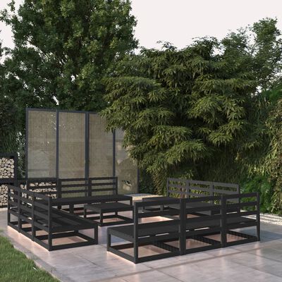 vidaXL 13 Piece Garden Lounge Set Black Solid Pinewood