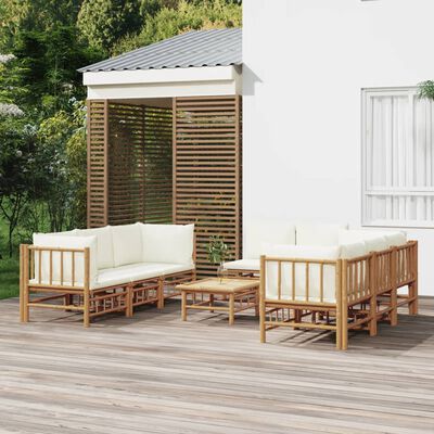 vidaXL 9 Piece Garden Lounge Set with Cream White Cushions Bamboo