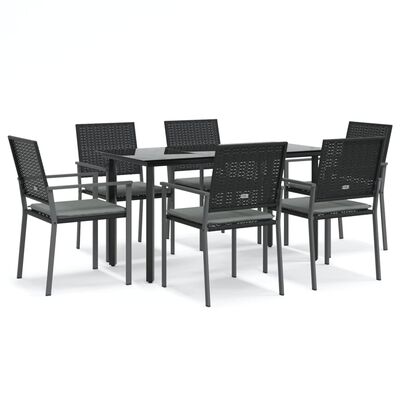 vidaXL 7 Piece Garden Dining Set with Cushions Poly Rattan and Steel