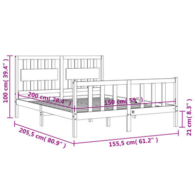 vidaXL Bed Frame without Mattress White King Size Solid Wood Pine