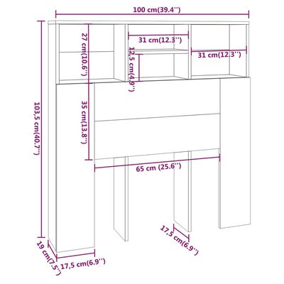 vidaXL Headboard Cabinet Sonoma Oak 100x19x103.5 cm