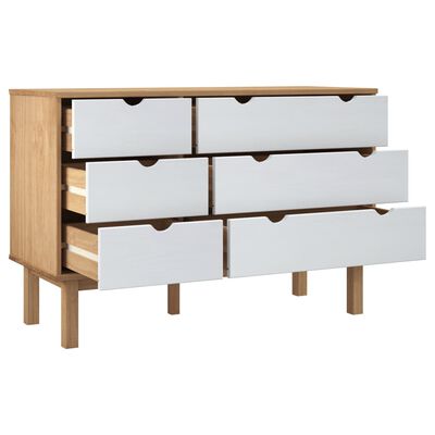 vidaXL Drawer Cabinet OTTA Brown&White 111x43x73.5cm Solid Wood Pine