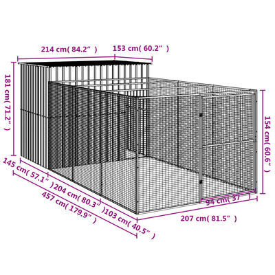 vidaXL Dog House with Run Anthracite 214x457x181 cm Galvanised Steel