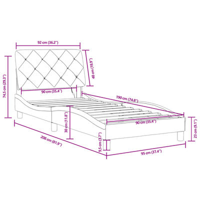 vidaXL Bed Frame with LED without Mattress Dark Grey 90x190 cm Velvet