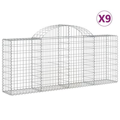 vidaXL Arched Gabion Baskets 9 pcs 200x30x80/100 cm Galvanised Iron