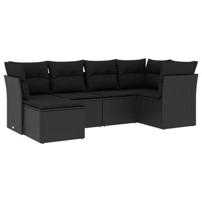 vidaXL 6 Piece Garden Sofa Set with Cushions Black Poly Rattan