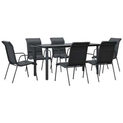 vidaXL 7 Piece Garden Dining Set Black Steel and Textilene