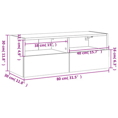 vidaXL TV Wall Cabinet Black 80x30x30 cm Engineered Wood