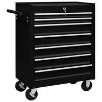 vidaXL Workshop Tool Trolley with 7 Drawers Black