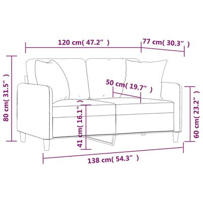 vidaXL 2-Seater Sofa with Throw Pillows Light Grey 120 cm Fabric