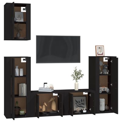 vidaXL 5 Piece TV Cabinet Set Black Engineered Wood