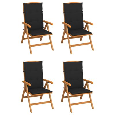 vidaXL Reclining Garden Chairs with Cushions 4 pcs Solid Teak Wood