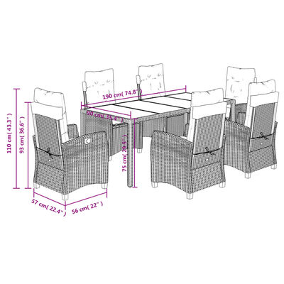 vidaXL 7 Piece Garden Dining Set with Cushions Grey Poly Rattan