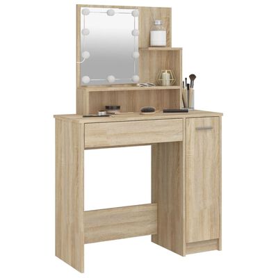 vidaXL Dressing Table with LED Sonoma Oak 86.5x35x136 cm