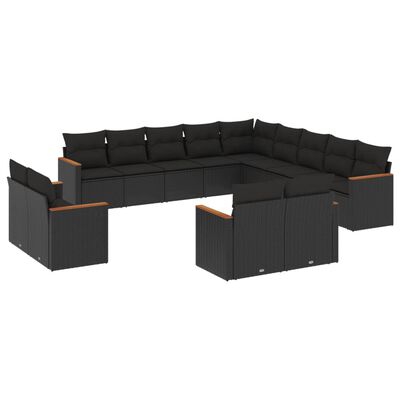 vidaXL 13 Piece Garden Sofa Set with Cushions Black Poly Rattan