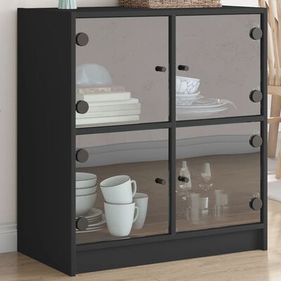 vidaXL Side Cabinet with Glass Doors Black 68x37x75.5 cm