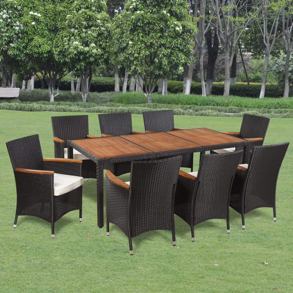 vidaxl 9 piece outdoor dining set with cushions poly rattan