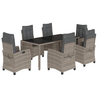 vidaXL 7 Piece Garden Dining Set with Cushions Grey Poly Rattan