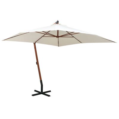 vidaXL Hanging Garden Parasol 300x300 cm Wooden Pole White