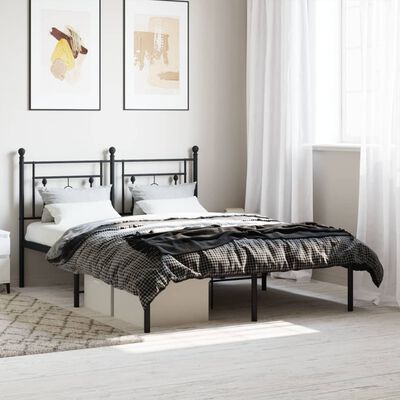 vidaXL Metal Bed Frame without Mattress with Headboard Black 135x190 cm Double