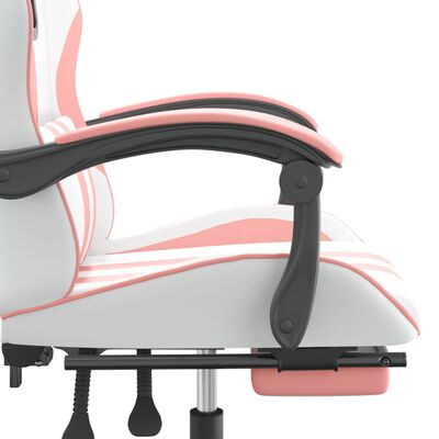 vidaXL Swivel Gaming Chair with Footrest White&Pink Faux Leather