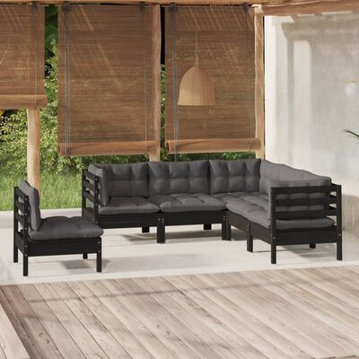 vidaXL 5 Piece Garden Lounge Set with Cushions Black Pinewood