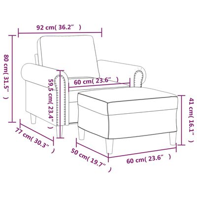 vidaXL Sofa Chair with Footstool Light Grey 60 cm Velvet