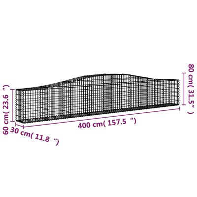 vidaXL Arched Gabion Basket 400x30x60/80 cm Galvanised Iron