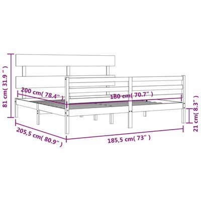 vidaXL Bed Frame with Headboard Super King Size Solid Wood