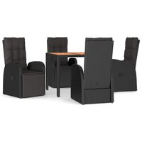 vidaXL 5 Piece Garden Dining Set with Cushions Black Poly Rattan