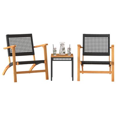 vidaXL 3 Piece Bistro Set Black Poly Rattan and Solid Wood Acacia