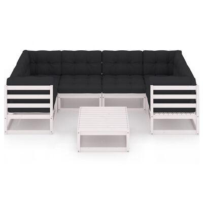 vidaXL 7 Piece Garden Lounge Set with Cushions White Solid Pinewood