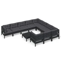 vidaXL 11 Piece Garden Lounge Set with Cushions Black Pinewood