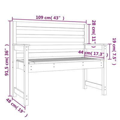 vidaXL Garden Bench Black 109x48x91.5 cm Solid Wood Pine