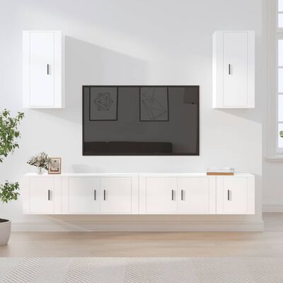 vidaXL 6 Piece TV Cabinet Set High Gloss White Engineered Wood