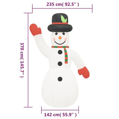 vidaXL Christmas Inflatable Snowman with LEDs 370 cm