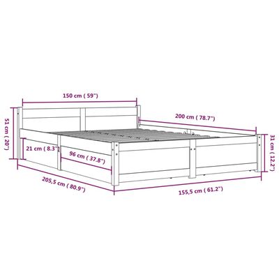 vidaXL Bed Frame without Mattress with Drawers Grey King Size