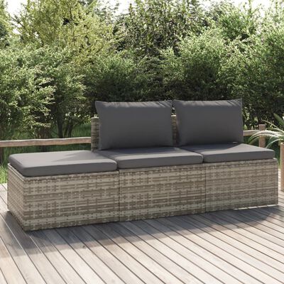 vidaXL 3 Piece Garden Lounge Set with Cushions Grey Poly Rattan