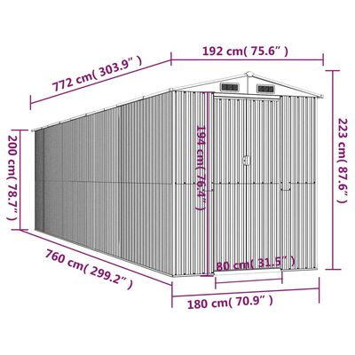 vidaXL Garden Shed Dark Brown 192x772x223 cm Galvanised Steel