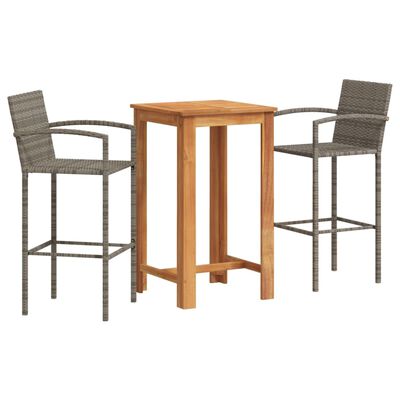 vidaXL 3 Piece Garden Bar Set Grey Solid Wood Acacia and Poly Rattan