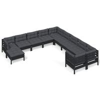 vidaXL 11 Piece Garden Lounge Set with Cushions Black Pinewood